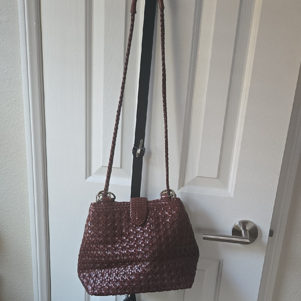 Oxblood Woven Shoulder BUCKET Bag